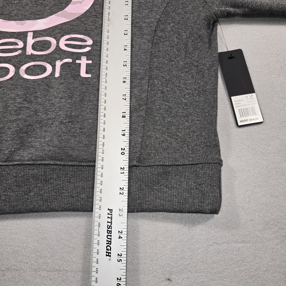 Bebe Sport Womens 1X Charcoal Hoodie‎ Printed Big B Camo Logo Pullover - Picture 11 of 12